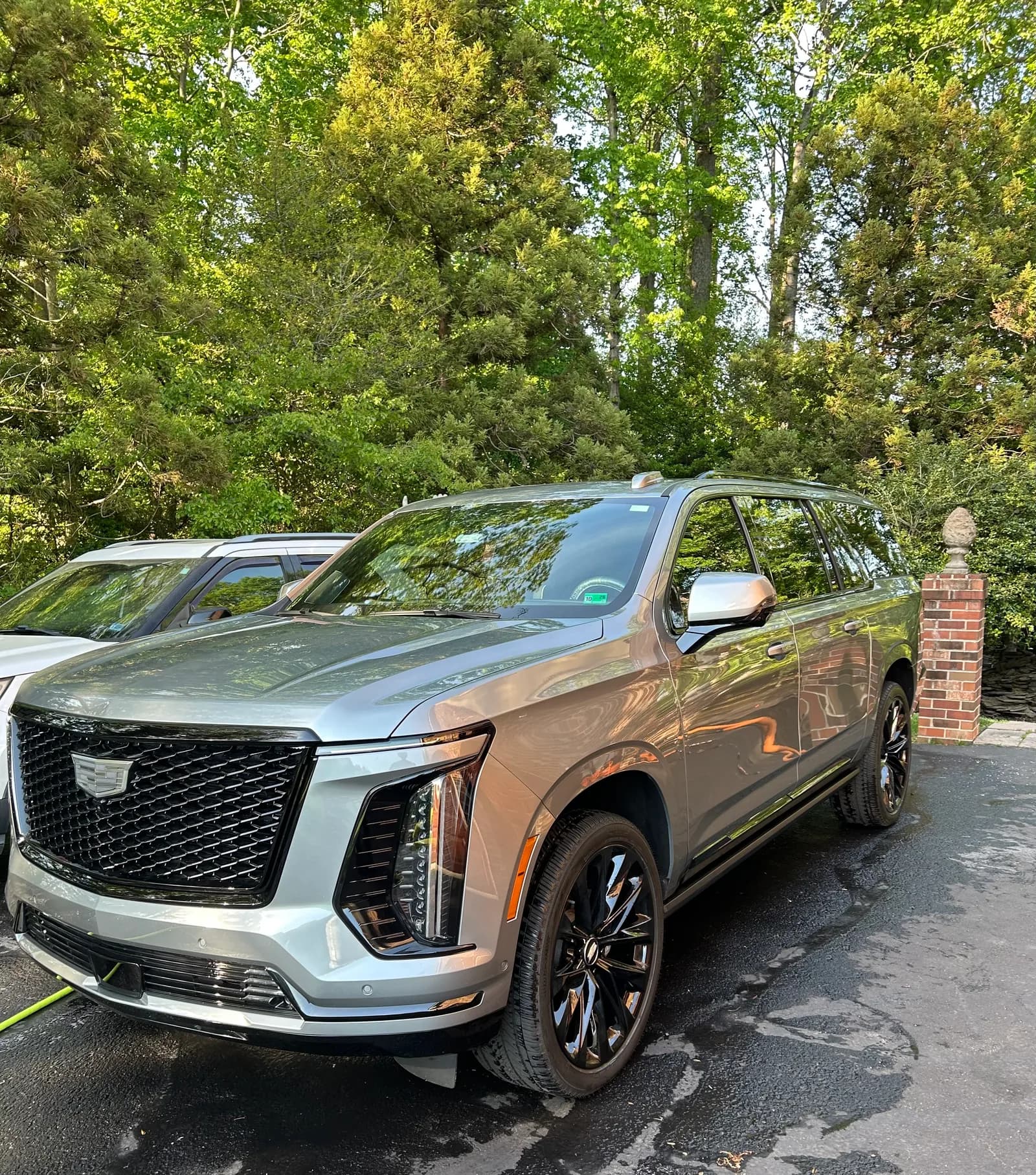 Silver Cadillac Escalade exterior on a client driveway