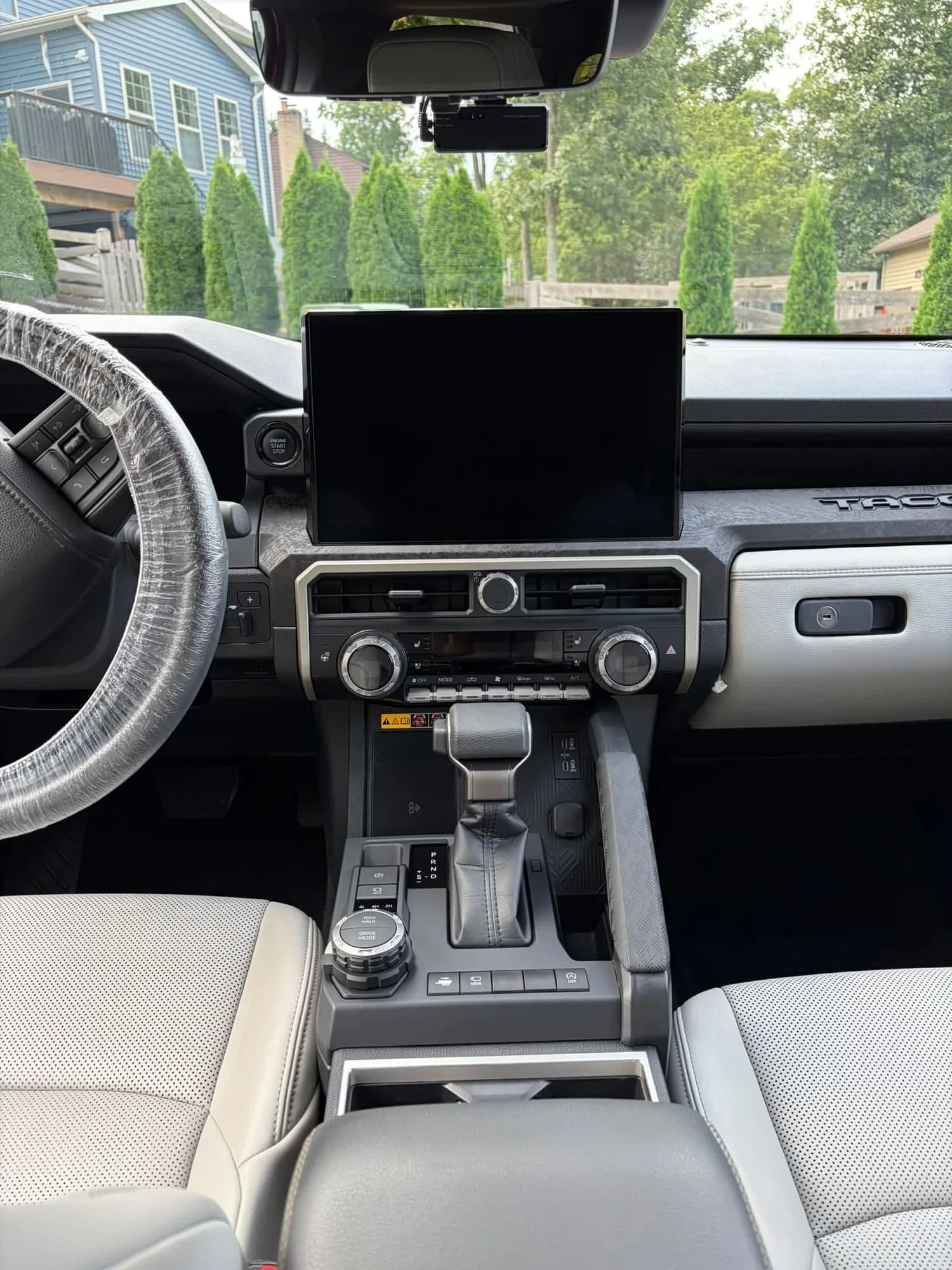 Red Toyota Tacoma dashboard and center console